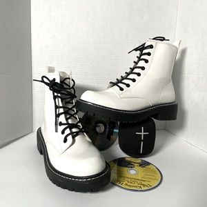 Faux Leather Combat Boots. W.A.M. Walk Another Mile-Pre-Owned Shoes.